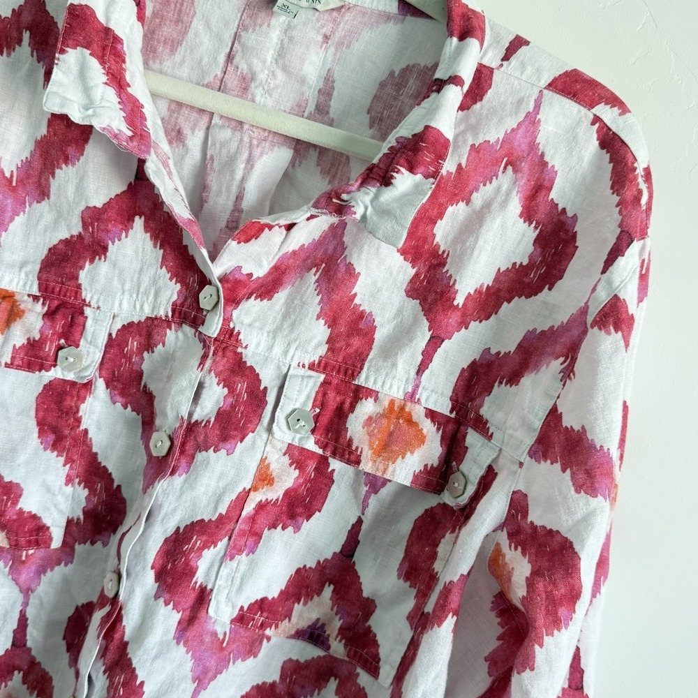 John Mark Linen Blouse Top Womens XL Bold Dopamine - Picture 2 of 9